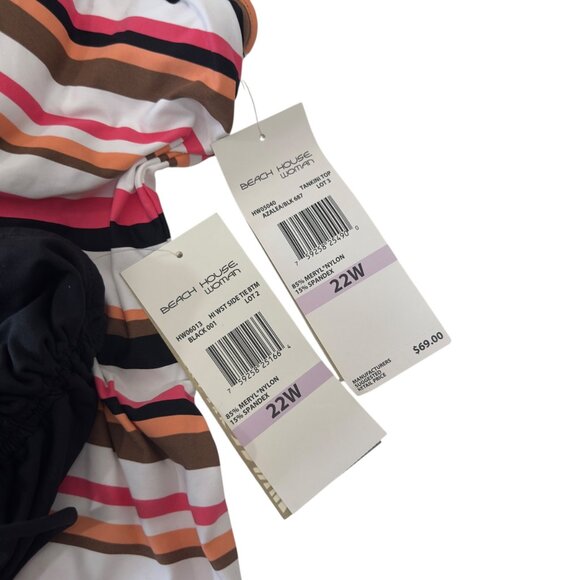 Beach House Woman 22W Striped Padded Tankini Top & Black Bottoms Swim Set NWT - Picture 3 of 15